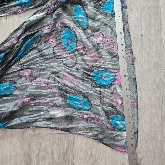 boho pink blue peacock feather rayon blend handwoven medium  rectangle scarf - Picture 5 of 5
